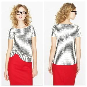 J. Crew Sequin Stripe Tee Black Ivory Small